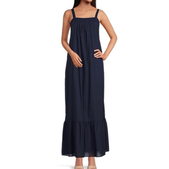 Elegant Navy Blue Blair Square Neck Sleeveless Tiered Waistless Maxi Dress - Picture 1 of 6